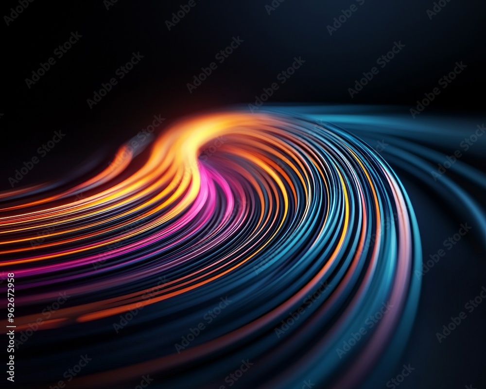 Abstract colorful swirling lines in a dark background. Abstract colorful swirling lines in a dark background.