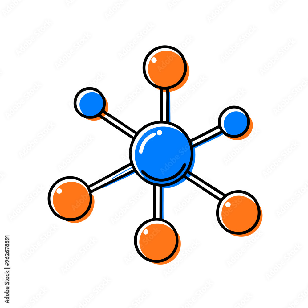 Molecular Structure Diagram, Blue and Orange Atom Representation, Flat Icon Molecular Structure Diagram, Blue and Orange Atom Representation, Flat Icon
