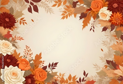 A floral border with autumn leaves and flowers