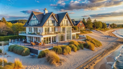 Fototapeta Naklejka Na Ścianę i Meble -  Luxurious Airbnb beachfront property on the Baltic Sea coast in Germany , Germany, Baltic Sea, beach, vacation, rental