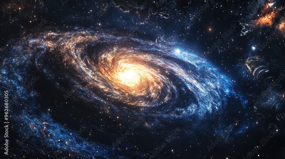 Obraz premium A vibrant galaxy swirling with stars and cosmic dust, illustrating the beauty of the universe.