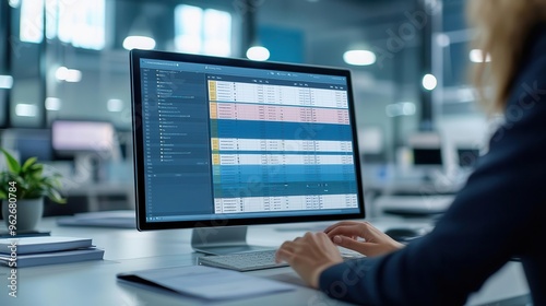 Simplistic office environment with an automated scheduling tool in action, no people, ERP workflow
