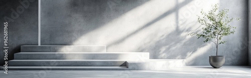 Simple product display model, soft studio lighting, showcasing grey and delicate concrete floors and walls, perfect for showcasing brands and high-end products.
