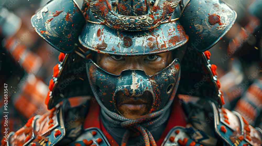 Naklejka premium Samurai Warrior in Blood Splattered Armor - Illustration