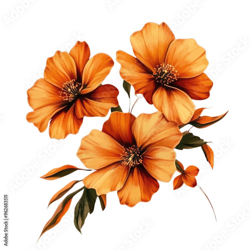 Wallpaper Mural Beautiful Orange Flowers in Watercolor Digital Illustration on White Background Torontodigital.ca