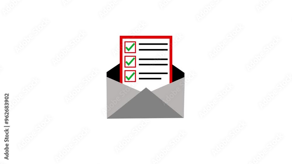 A check mark or correct sign on mail documents, symbolizing approval and accuracy in a review process. A check mark or correct sign on mail documents, symbolizing approval and accuracy in a review process.