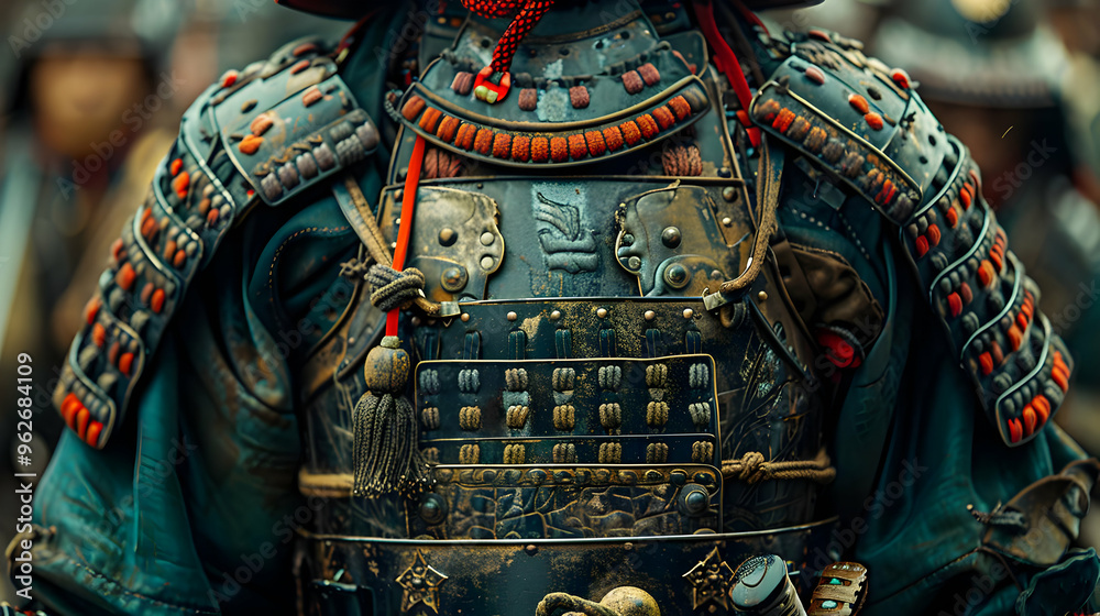 Fototapeta premium Closeup of Worn Samurai Armor with Intricate Details