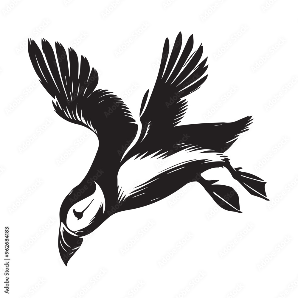 Fototapeta premium Atlantic puffin silhouette - Fratercula arctica Clipart - Atlantic puffin Bird Vector Illustration