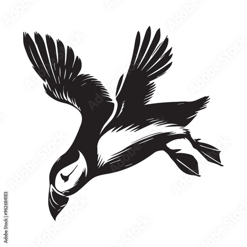 Atlantic puffin silhouette - Fratercula arctica Clipart - Atlantic puffin Bird Vector Illustration