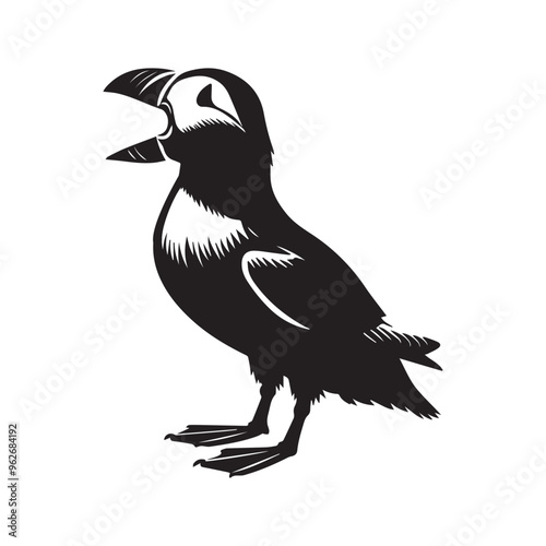 Atlantic puffin silhouette - Fratercula arctica Clipart - Atlantic puffin Bird Vector Illustration