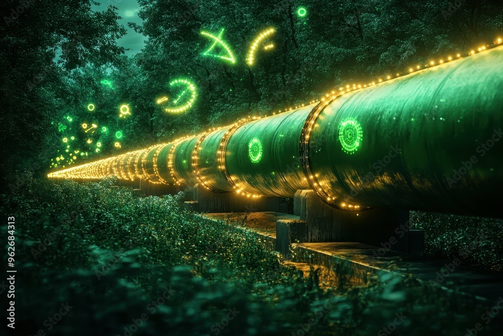 A glowing green pipeline flows through a dark, industrial landscape, symbolizing the critical role of biofuels in powering the modern energy grid and promoting sustainability A glowing green pipeline flows through a dark, industrial landscape, symbolizing the critical role of biofuels in powering the modern energy grid and promoting sustainability
