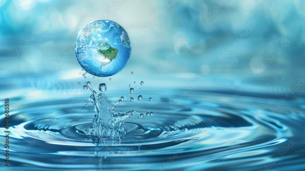 World Water Day concept with world in clean water drop on and fresh blue water ripples design, Environment save and ecology theme concept World Water Day concept with world in clean water drop on and fresh blue water ripples design, Environment save and ecology theme concept