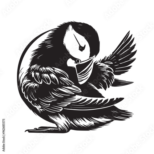 Fratercula arctica Silhouette – Atlantic Puffin Vector Illustration in black and white