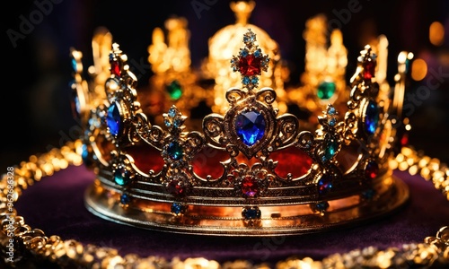 low key image of beautiful queen/king crown. vintage filtered. fantasy medieval period. selective focus. ai generative