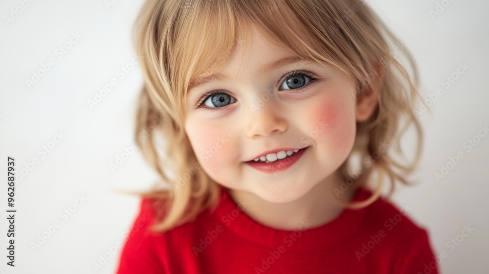 A joyful child poses for the camera with a big smile. Her bright blue eyes shine with happiness. The image captures the innocence of childhood in a modern, soft style. AI A joyful child poses for the camera with a big smile. Her bright blue eyes shine with happiness. The image captures the innocence of childhood in a modern, soft style. AI