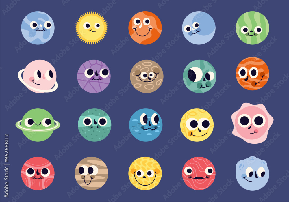 Cute Planet Cartoon Style Illustration Element Set Cute Planet Cartoon Style Illustration Element Set