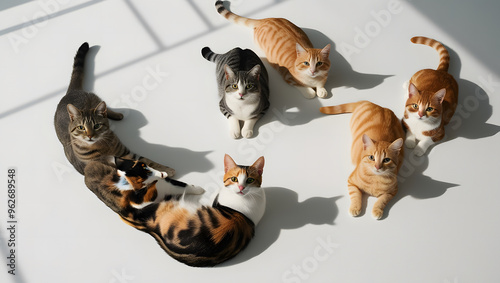 cats looking at the camera cats on a white background. Generative AI