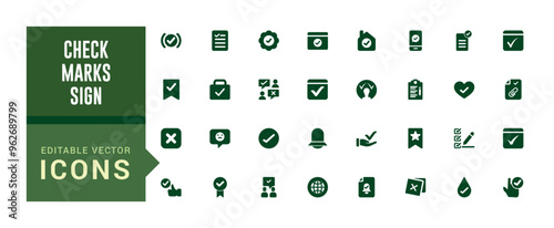 Check marks sign - web icon set. Contains such icons as confirm and more. Filled icon set, glyph icon set for web and ui. Editable stroke. Solid icon set. Vector illustration.