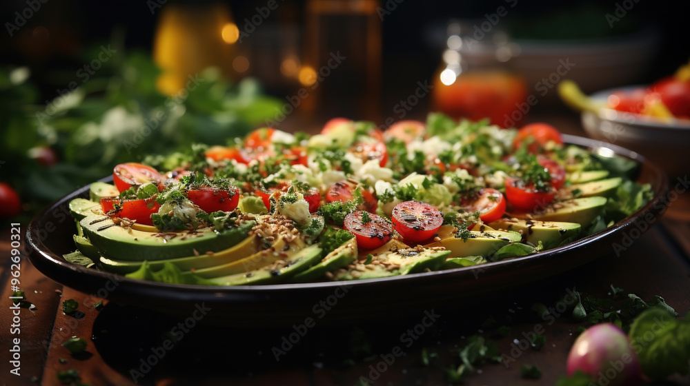 Vegan Salad Recipe Served In Oval Shape White Platter With Good Presentation On Table Vegan Salad Recipe Served In Oval Shape White Platter With Good Presentation On Table