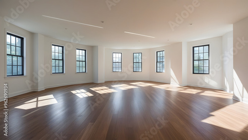 Minimalist empty room with natural light and white walls windows modern contemporary