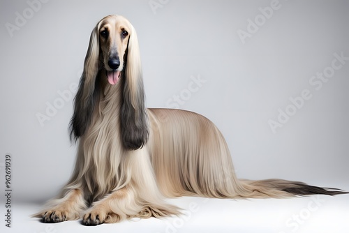 Afghan hound animal on white background, Ai Generated