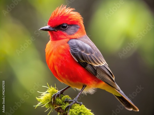 Close-Up Of A Vermilion Flycatcher Displaying Striking Plumage Resembling That Of A Robin. photo