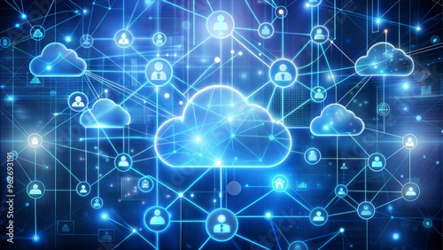 Cloud Computing Network with Connected Digital Users, Data Storage and Collaboration Concept