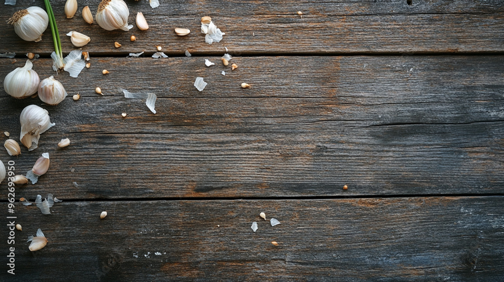 Fresh Garlic and Sea Salt on Rustic Wooden Table Fresh Garlic and Sea Salt on Rustic Wooden Table