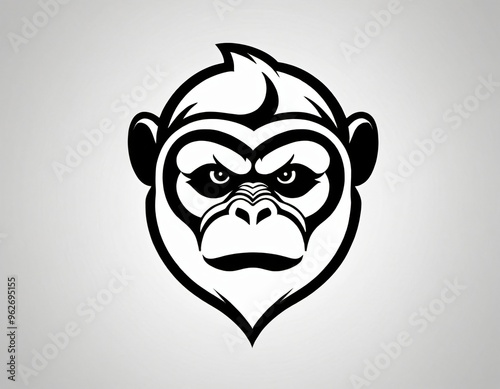 Monkey  head silhouette logo design.  icon in black and white color. Ai generated images photo