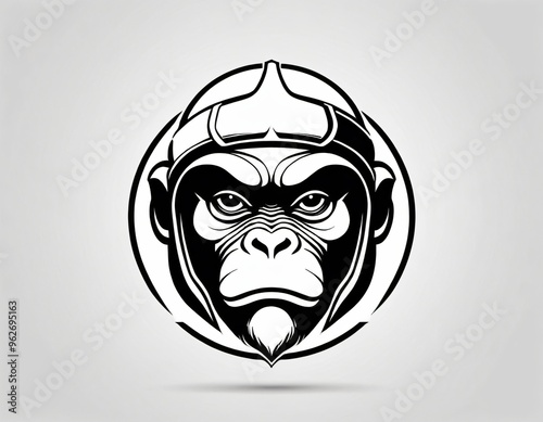 Monkey  head silhouette logo design.  icon in black and white color. Ai generated images photo