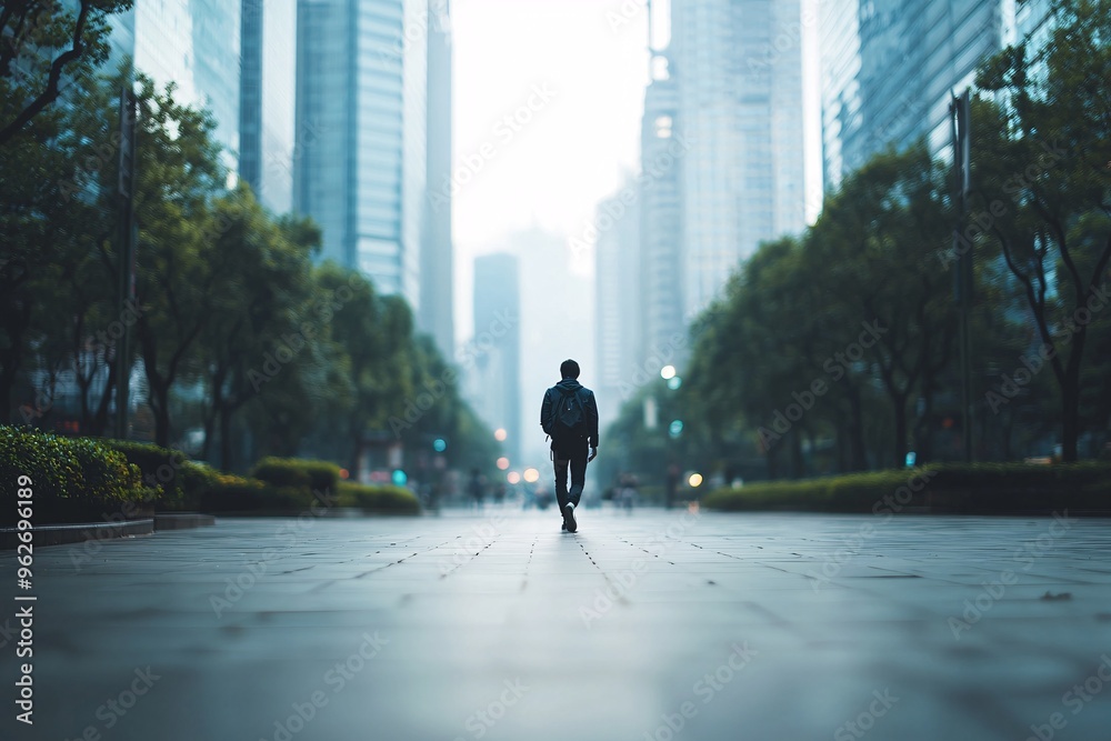 A solitary figure meanders through a bustling street, absorbed in contemplation amidst blurred urban scenery. A solitary figure meanders through a bustling street, absorbed in contemplation amidst blurred urban scenery.
