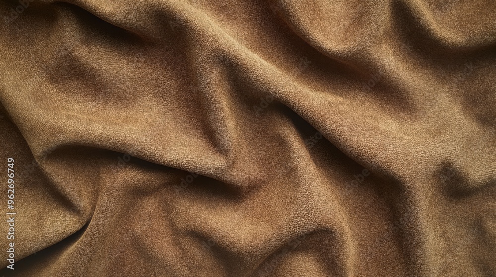 Close-up of a soft, textured brown fabric with folds and shadows, ideal for backgrounds or textile-related projects. Close-up of a soft, textured brown fabric with folds and shadows, ideal for backgrounds or textile-related projects.