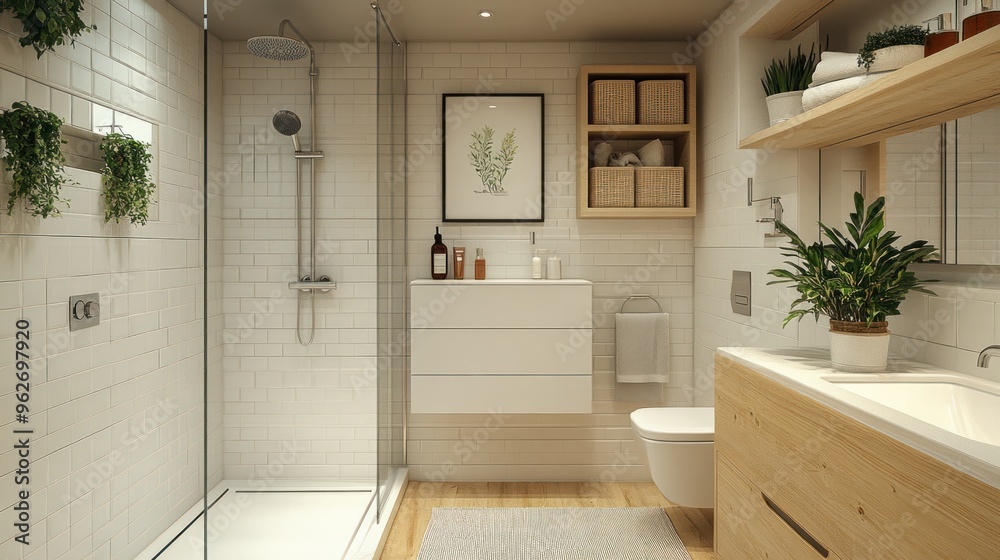 Modern bathroom featuring minimalist design and natural elements. Modern bathroom featuring minimalist design and natural elements.