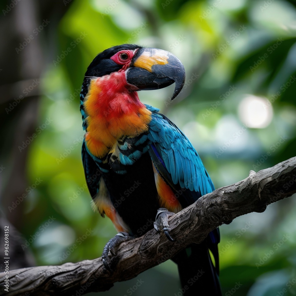Obraz premium Colorful Bird with Black Beak on Branch - Wildlife Photography