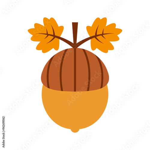 Acorn cartoon. Brown acorn cartoon. Autumn cartoon. Digital art illustration.
