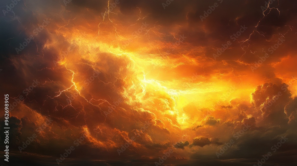 Fiery Sky with Lightning Bolts Fiery Sky with Lightning Bolts