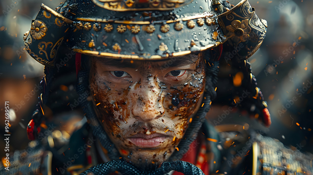 Close Up Portrait of a Warrior in a Helmet, Realistic Image Close Up Portrait of a Warrior in a Helmet, Realistic Image