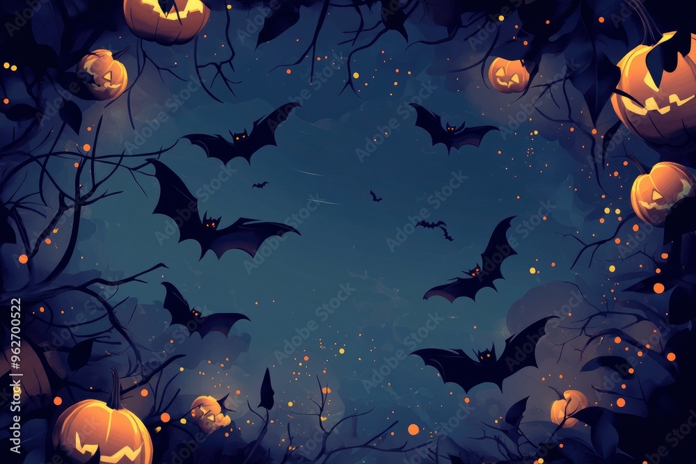 Helloween holiday background. Helloween frame with ornaments, bats. Helloween corner decoration. Empty space for text in the middle. For holiday headers, banners, party posters with generative ai Helloween holiday background. Helloween frame with ornaments, bats. Helloween corner decoration. Empty space for text in the middle. For holiday headers, banners, party posters with generative ai