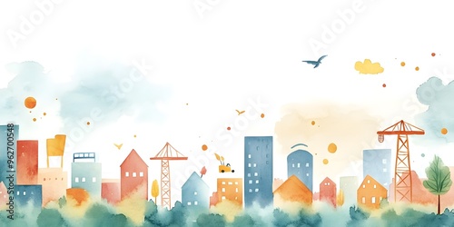 Whimsical Watercolor of Diverse Industries and Sectors
