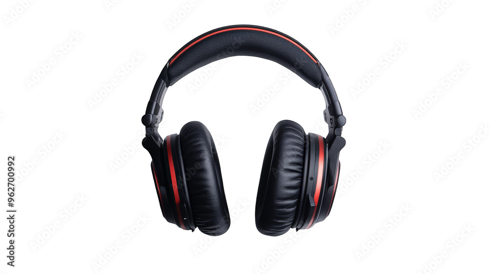 Black and red wireless headphones with microphone isolated transparent background Black and red wireless headphones with microphone isolated transparent background