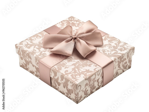 Gift Box with Damask Pattern and Pink Bow