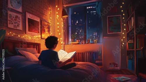 Cozy Evening Reading by Starry Night Window