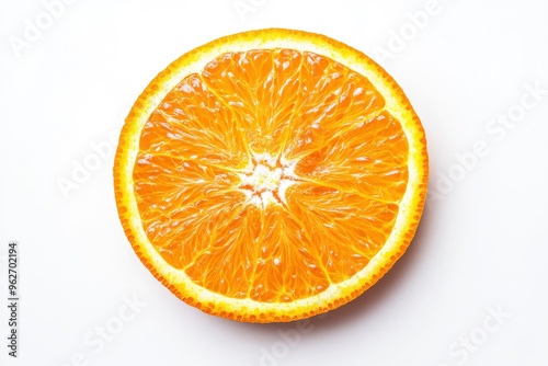 close up Orange fruit slice isolated on white background. Top view. Flat lay, ai