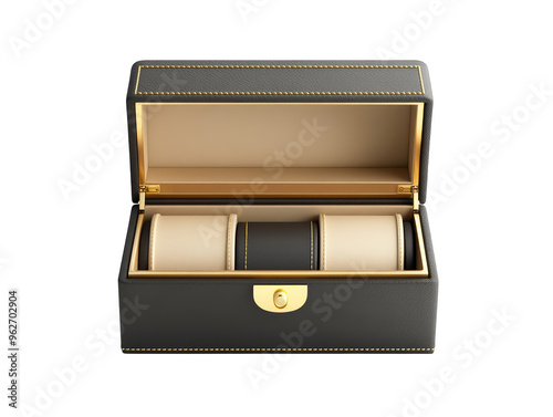 Luxury Watch Box with Gold Trim and Beige Interior
