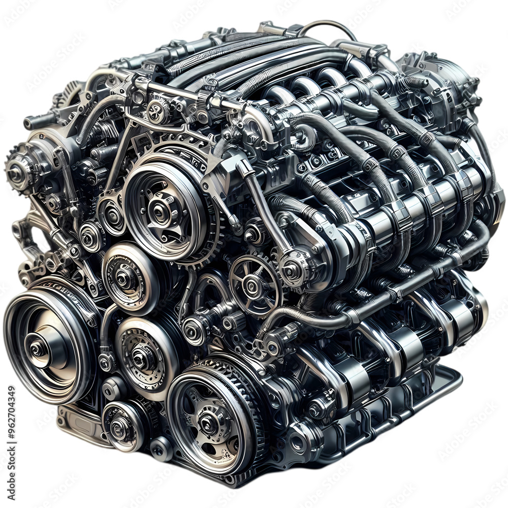 a high-performance car engine, isolated on a white background a high-performance car engine, isolated on a white background