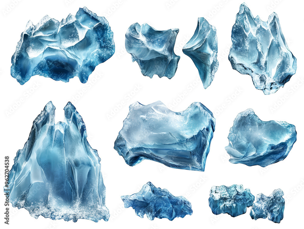 Fototapeta premium Collection of ice chunks isolated transparent background