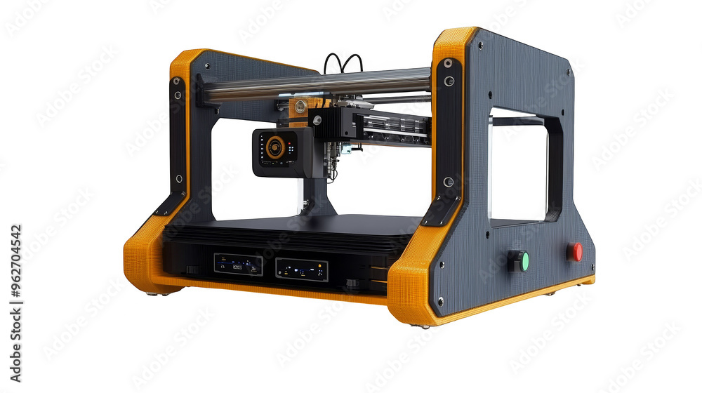 Fototapeta premium 3D Printer with Yellow Accents and Control Panel
