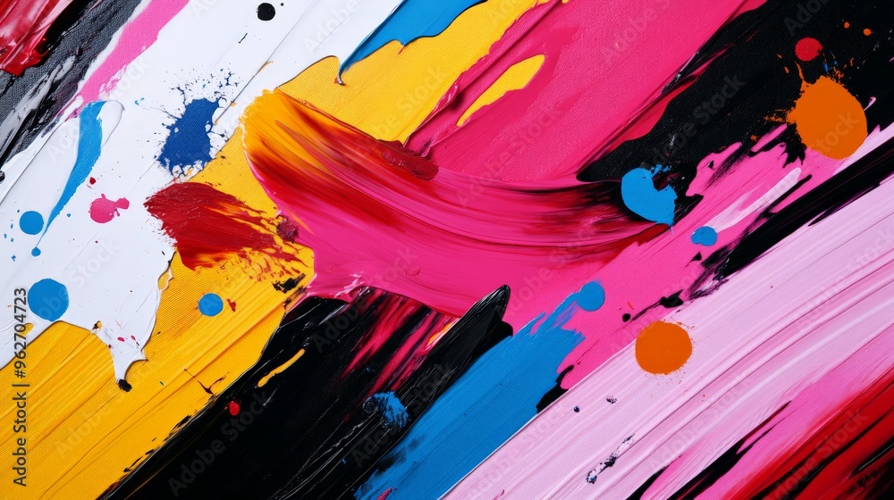 Vibrant abstract art painting with bold strokes, colorful splashes, and dynamic shapes creating an energetic visual impact. Vibrant abstract art painting with bold strokes, colorful splashes, and dynamic shapes creating an energetic visual impact.