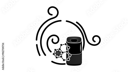 Air cleaning process in Home with Air Purifiers , black isolated silhouette