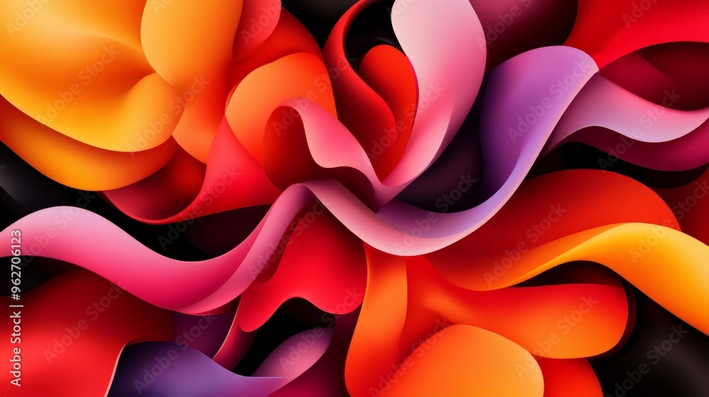 Fototapeta premium Vibrant abstract background with flowing colorful shapes in red, purple, orange, and pink hues, creating a stunning visual effect.